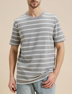 T-shirt classique rayé à col rond pour homme, coupe ample et décontractée, en coton de haute qualité, avec logo personnalisé OEM, 100 % coton, 240 GSM - Product Image 2