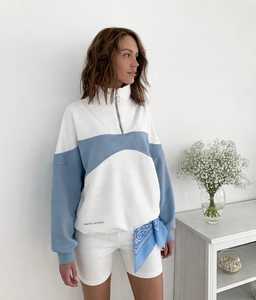 <b>Women</b> Color Block Half Zip Sweatshirt Stand Collar Drop Shoulder Long Sleeve Casual Pullover - Product Image 5