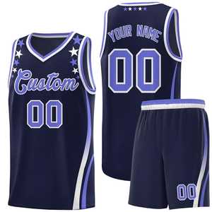Ensemble de maillots de basket-ball blancs et bleus avec étoiles, sublimés, col en V, sans manches, en maille respirante, uniforme pour adultes unisexe - Product Image 5