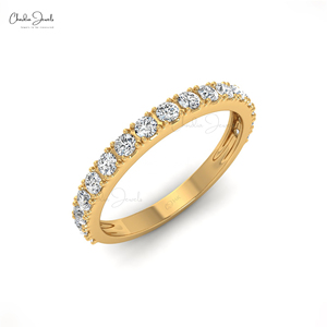 High Demand Products 2mm Brilliant Cut White Diamond Half Eternity Band with 14k Fine Yellow Gold <b>Stack</b> Band <b>Ring</b> - Product Image 6