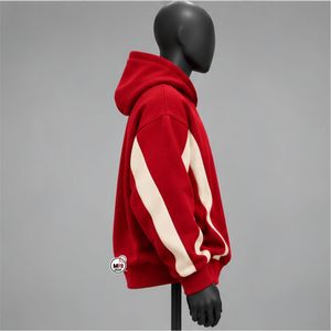 เสื้อฮู้ดสีแดงทรงโอเวอร์ไซส์สำหรับผู้ชาย ผ้าฟลีซสีตัดต่อ สวมใส่สบายในฤดูใบไม้ร่วง ระบายอากาศได้ดี แห้งเร็ว ใส่ได้ทั้งชายและหญิง ทรงปกติ ผ้าฝ้าย 100% - Product Image 4