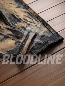 BLOODLINE Men's Black Ripped Distressed <b>Denim</b> Jeans Straight Leg Slim Fit High Waist Cotton Punk Style Autumn Wear - Product Image 4
