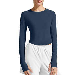 Hauts de yoga pour femmes, vêtements de sport de haute qualité, doux, en spandex/nylon, col rond, manches longues, coupe ajustée, pour femme - Product Image 3