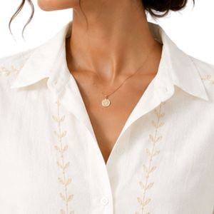 Camisa Corta Blanca Bordada Personalizada para Mujer, Blusa Casual de Verano con Botones y Manga Corta, Top de Moda con Logotipo Personalizado en Mezcla de Lino - Product Image 5