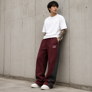 Pantalon de détente ample à jambes larges pour homme, en mélange de coton molletonné, taille haute élastique, marque privée, vente en gros directe usine pour l'hiver - Product Image 6