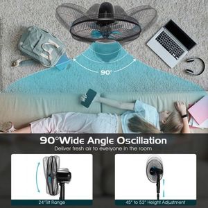 Ventilador de Torre de 16 Pulgadas con Altura Ajustable y Oscilación Silenciosa para Hogar y Oficina - Product Image 4