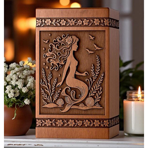 Handcrafted Mermaid Cremation Urn: Engraved Wooden <b>Memorial</b> <b>Keepsake</b> <b>Memorial</b> <b>Keepsake</b> by AYAANS - Product Image 3