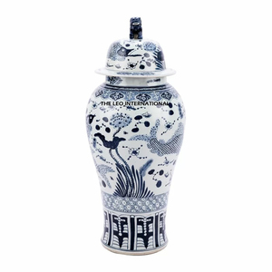 Pot à gingembre décoratif haut de gamme en porcelaine bleue et blanche peinte à la main, arrangement floral artificiel - Product Image 5