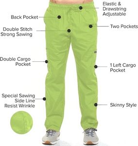 Conjunto de uniforme médico para mujer Harvest, verde lima, con blusa de cuello en V y pantalón, de algodón y poliéster tejido, con detección de agujas - Product Image 5