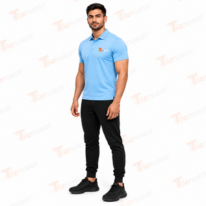 Tiiierwear Men's Light Blue Short Sleeve Polo <b>Shirt</b> Solid Color Pique Cotton Casual Breathable Front Embroidery Logo - Product Image 2
