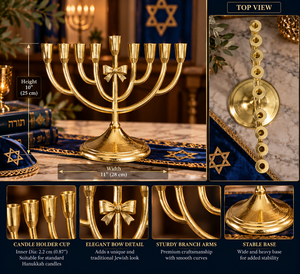 Ménorah de Hanouka de luxe en laiton doré, 9 branches, avec design en forme de nœud, porte-bougie traditionnel pour activités religieuses - Product Image 6