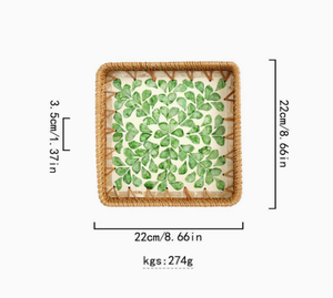 Plateau de service rectangulaire en rotin tressé fait main avec incrustation de coquillages, dessous de plat décoratif pour cuisine et salon - Product Image 4