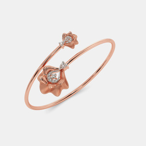 Gold Floral Diamond Open Cuff <b>Bangle</b> <b>Bracelet</b> - Product Image 6