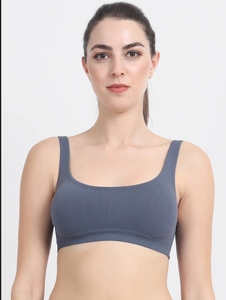 Soutien-gorge de sport gris sans couture pour femme avec rembourrage de soutien pour le yoga, la gym, l'entraînement et les activités sportives - Product Image 1