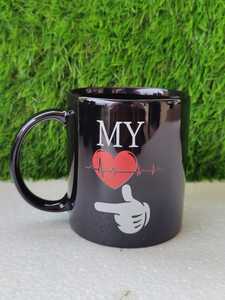 Taza de café de cerámica negra, taza de té de cerámica impresa, elegante taza negra, taza de cerámica con estampado, taza para té o café negro - Product Image 3