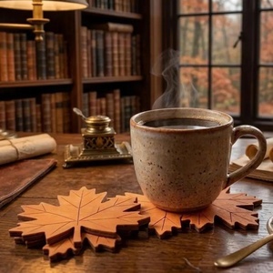 Maple Leaf Solid Wood Coaster Handcrafted Heat Resistant Drink Mat <b>Table</b> <b>Protector</b> Coffee Tea Cup Holder Autumn Home Decor - Product Image 2