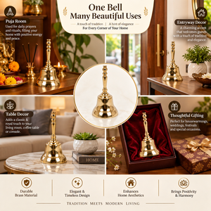Cloche à main classique en laiton avec poignée ornée pour les rituels de prière hindoue Pooja et le culte traditionnel du Mandir - Product Image 3
