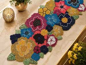 Colorful Beaded <b>Table</b> <b>Runner</b>, Tropical Leaf <b>Table</b> <b>Runner</b>, Katdana Embroidered <b>Runner</b>, Handmade Luxury Dining <b>Table</b> Decor, Boho T - Product Image 2