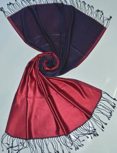 Magnifique châle en soie pour femme, tissé réversible, design bicolore vintage bleu-violet, longueur 140g 70x180cm, automne-hiver - Product Image 4