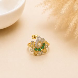 22K Gold Plated Emerald CZ Diamond Kundan Polki <b>Ring</b> <b>Adjustable</b> Statement <b>Ring</b> Traditional Indian Bridal Wedding Wear - Product Image 1