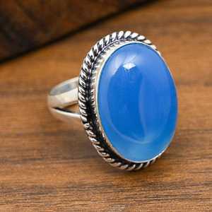 Bague en calcédoine bleue, argent sterling 925, faite à la main, bijoux anciens, pierres précieuses naturelles, cadeau - Product Image 2