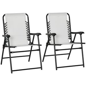 Set di 2 Sedie Pieghevoli Portatili Bianco Crema con Braccioli per Patio, Piscina, Spiaggia, Campeggio e Arredamento da Esterno - Product Image 1