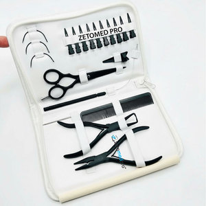 Kit de Herramientas para Extensiones de Cabello con Alicates Negros Mate para Micro Anclajes y Removedor, Tijeras para Cortar Cabello, Herramientas para Separar el Cabello y Agujas de Bucle - Product Image 1