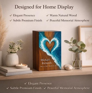 Personalized Rosewood Cremation Urn, Heart Engraved Memorial <b>Box</b> Ocean Heart Resin Wooden Cremation Urn Handmade Ocean Wave Memo - Product Image 4