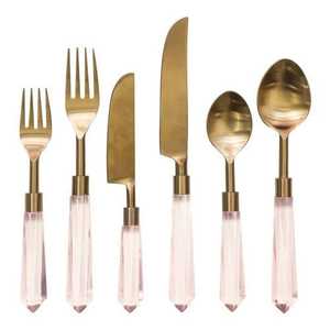 <b>Clear</b> <b>Resin</b> Handle Gold Cutlery Set Stainless Steel Flatware Dinner Knife Fork Dessert Spoon Tableware Service For Hotel Restaur - Product Image 3