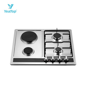 Table de cuisson à gaz encastrable 2 brûleurs 2 plaques électriques, <span class=keywords><strong>plaque</strong></span> de cuisson en acier inoxydable avec dispositif de sécurité anti-extinction de flamme certifiée CE - Product Image 2