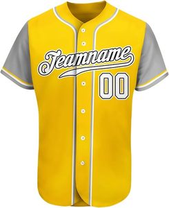Maillot de baseball personnalisé pour homme, jaune et gris, manches courtes, boutonné, impression sublimée, évacuation de l'humidité, vêtements toutes saisons - Product Image 3