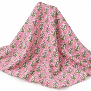 Tela de Algodón Voile Ligera Estampada a Mano Pinksa, Diseño de Hojas Amarillas y Azules, 90 GSM, Rajasthan, 60S60S Peinado - Product Image 1