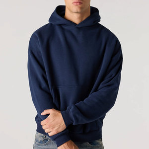 Sudadera con Capucha de Felpa 100% Algodón de Primera Calidad, Gruesa, Transpirable, para Invierno, Sin Cordón, Estilo Personalizado de Lujo, Color Azul Marino - Product Image 2
