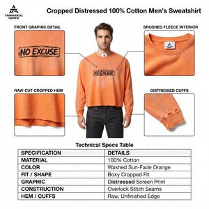 Sweat-shirt à col rond surdimensionné pour homme, couleur orange, imprimé « No Excuse », pull décontracté, tricot en coton, manches longues, automne - Product Image 5
