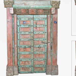 Haswani Handicrafts Solid Wood <b>Door</b> Frame Antique Handcrafted Painted <b>Rustic</b> Entry <b>Door</b> Vintage Carved Main Decorative Apartment - Product Image 1