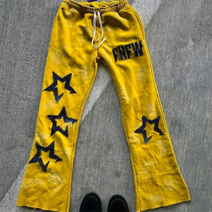 Streetwear OEM pour hommes, pantalon de jogging lourd en éponge française vintage avec broderie et lavage à l'acide, pantalon de survêtement évasé personnalisé - Product Image 4