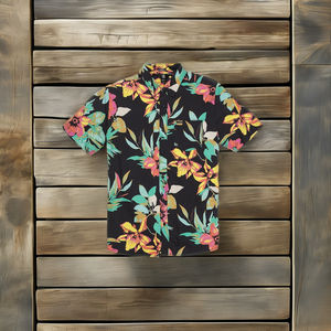 เสื้อฮาวายแขนสั้นใส่สบายสำหรับผู้ชายเสื้อฮาวายพิมพ์ลายใบไม้ชายหาดกันยับสำหรับเครื่องแต่งกายฮาวาย - Product Image 2