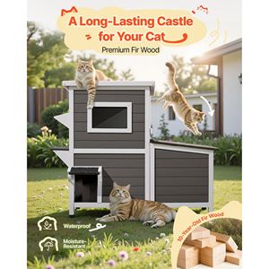 Casetta per Gatti in Legno a 2 Piani per Esterni, Rifugio Invernale Rialzato per 3 Gatti Randagi con Finestra Trasparente, Arredamento per Animali Domestici da Interno - Product Image 5