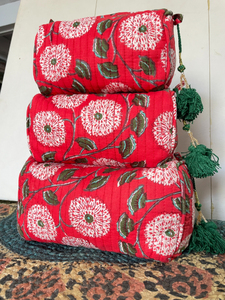 Quilted Cotton Makeup <b>Bag</b> Set: Block Printed Toiletry Travel <b>Accessory</b> - Product Image 5
