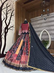 InCotton.M Trendy Heavy Muslin Cotton Navratri <b>Kurta</b>/Kurti Floor-Length Quick Dry Wrinkle Free Print Mirror Work Latest <b>Indian</b> - Product Image 3