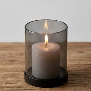 Vase de table en verre teinté noir Art Déco écologique KS International pour bougie hurricane, modèle 5257, idéal pour les mariages - Product Image 1