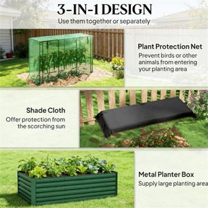 Bac de jardin surélevé et jardinière verte avec filet pour plantations extérieures - Product Image 2