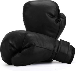 Guantes de boxeo de cuero negro con cierre de cordones en la muñeca, diseño de dedos completos, equipo de entrenamiento para adultos, guantes de boxeo profesionales, accesorios de gimnasio - Product Image 6