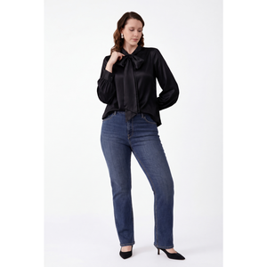 Blusa de Mujer con Cuello de Lazo, Manga Larga, Color Sólido, Elegante, Estilo Satinado, para Oficina, Formal, a la Moda - Product Image 1