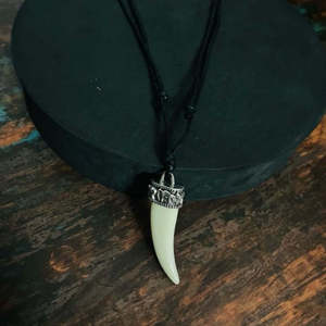 NOVA MART Fashion Faux Ivory Tusk Pendant Necklace for Men Antique Silver Crown with Adjustable Black Cotton Cord - Product Image 6