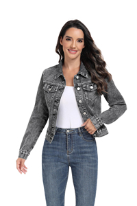 <b>denim</b> <b>jacket</b> Women's <b>Denim</b> Jean <b>Cropped</b> <b>Jacket</b> Women Casual Outwear Fall <b>Jacket</b> <b>Denim</b> Button up Coat Oversize OEM Service - Product Image 2