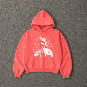 Sudadera con Capucha Gráfica de Diamantes de Imitación Rosa Coral con Diseño de Abeja, Oversize, Estilo Urbano, de Algodón Lavado, Unisex, Vintage, Casual - Product Image 5