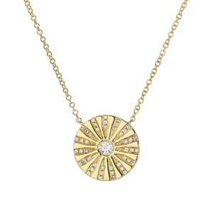 Collier Médaille Diamant Rayon de Soleil en Or Massif 14K 18K avec Pendentif Cercle Diamant de Laboratoire et Fermoir Mousqueton, Chaîne de 18 Pouces pour Superposition - Product Image 1