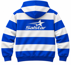 Custom Logo <b>Men's</b> Striped Hoodie Blue <b>White</b> Cotton Casual Hooded <b>Sweatshirt</b> with Front Pocket and Drawstring Closure - Product Image 4