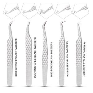 Pinzas de extensión de pestañas con punta de fibra de agarre de diamante, Color titanio, acero inoxidable, Mango antideslizante, tipo de volumen puntiagudo - Product Image 6
